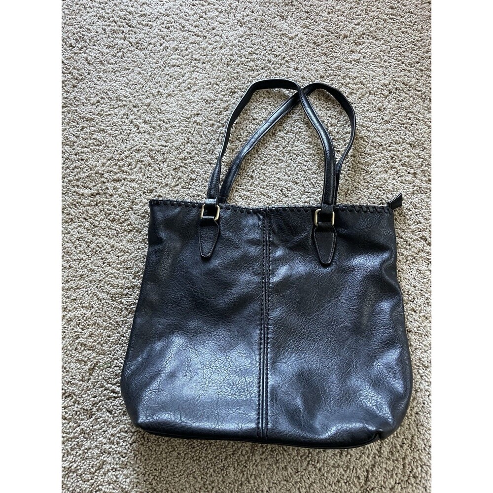 Antik Kraft Black Vegan Leather Shoulder Bag Purse Tote Handbag Zip Closure Boho